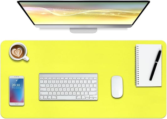 Boutilon Leather Desk Pad Protector,Non-Slip Mouse Pad,Laptop Desk Pad,Office Mouse Mat,Waterproof Leather Desk Blotter,Desk Writing Pad for Office and Home (M-Lemon,30"x14")