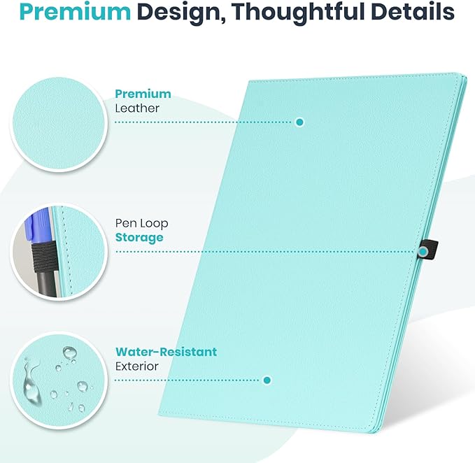 WALGLASS Double-Sided Small White Board Dry Erase, 12'' x 9'' Portable Reusable Whiteboard Notebook, Foldable Mini Handheld Board for Students Practice, Home, School, Office, Travel - Blue PU Leather