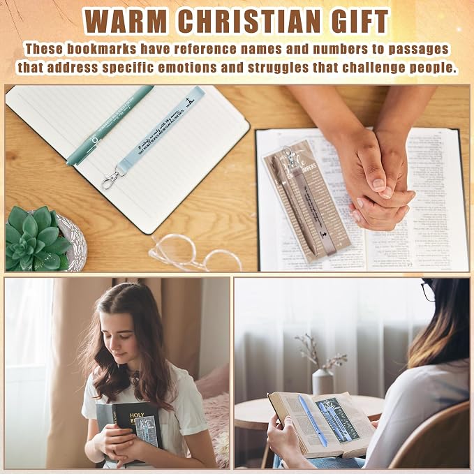 Sinload 50 Set Christian Gift Bulk Bible Emergency Numbers Bookmark with Silicone Keychains Scripture Quote Pen Religious Study Supplies for Father Day Church Bible Study Group (Boho Color)