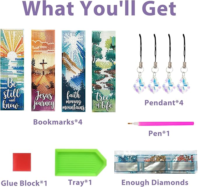 Bible Diamond Art Bookmarks for Adults, 4 PCS Landscape Diamond Painting Bookmarks with Pendant, 5d Gem Art, Acrylic Bookmark Easy DIY Crafts for Books Decor Gift