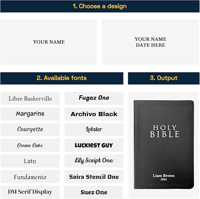 Faux Leather Custom KJV Holy Bible Personalized with Name | Small Text | King James Version Gift and Award Bible for Religious Occasions, Black