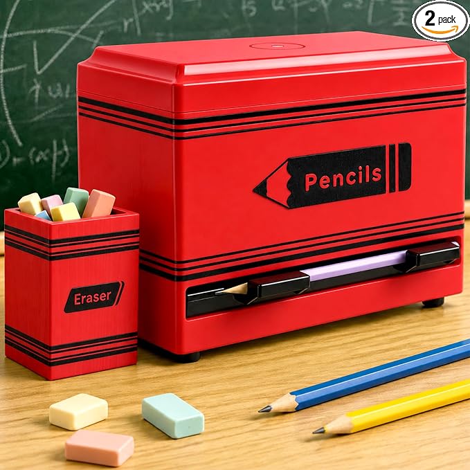 Gueevin 2pcs Pencil Dispenser for Classroom, Fun Desk Organizer with Eraser Holder, Interactive Pencil Storage for Teachers, Students & Homeschool Desk Organizer, Back to School Supplies(Red)