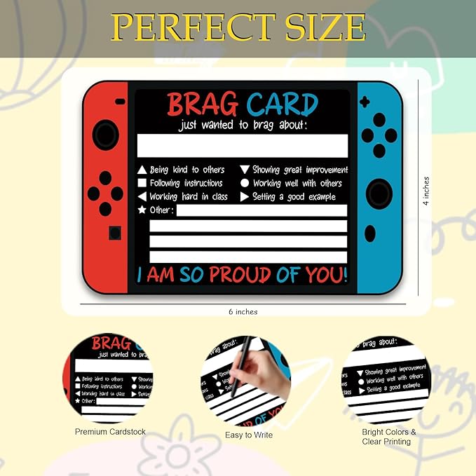 Video Game Teacher Mail Brag Cards - 50 Postcards for Positive Notes Home to Parents, Classroom Incentive Cards for Elementary School Teacher Supplies