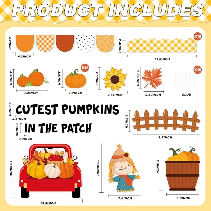 gisgfim Fall Thanksgiving Classroom Bulletin Board Decorations Set Autumn Cutest Pumpkins in The Patch Cutouts Fall Harvest Truck Maple Leaves Bulletin Board Decor for School Home Chalkboard Wall