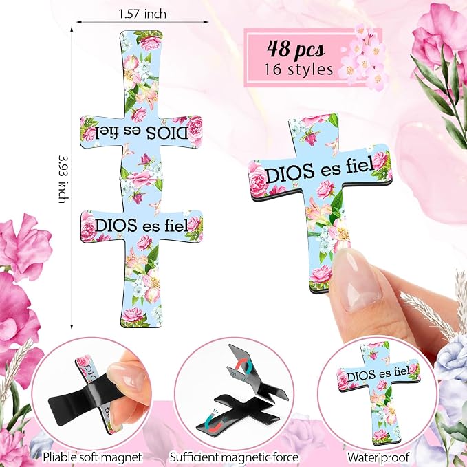 Skyygemm 48 Pcs Spanish Bible Verse Magnetic Bookmarks Separadores para Biblia En Spanish Cross Bookmarks for Bible Christian Gift for Women Bulk Mother's Day Church Gift's for Study Supplies