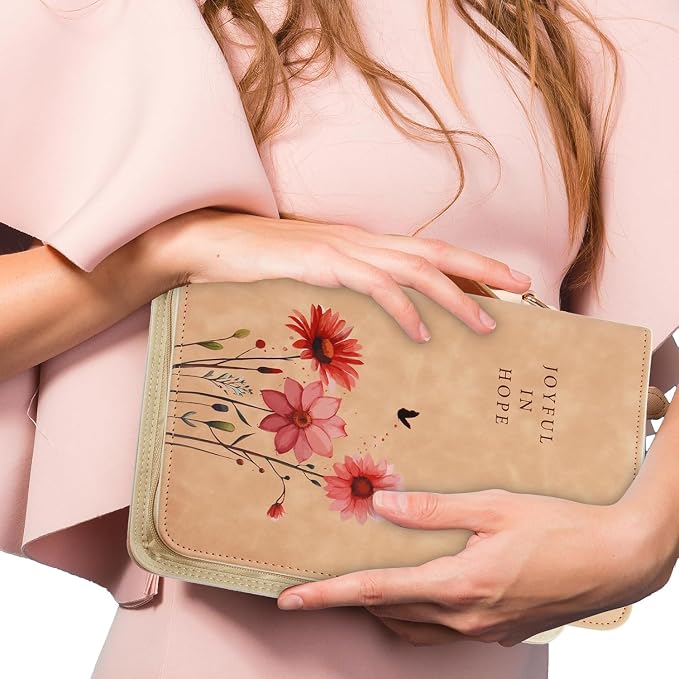 Bible Cover Case for Women,PU Leather Bible Case,Church Bible Bag Carrying Case Accessories Study Supplies with Zippered Pocket and Lable/Card,Gift for Women Lady Girls (7 Pack)