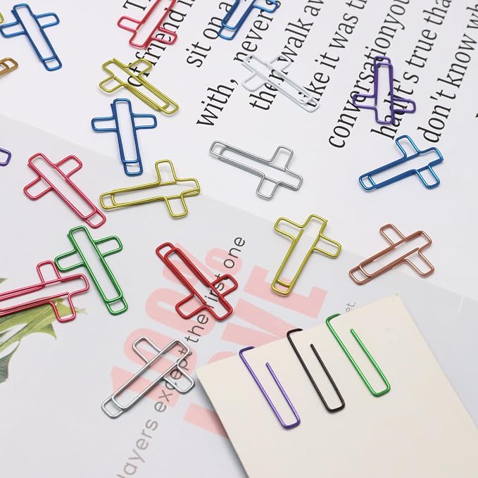 100Pcs Cross Paper Clips, Versatile Bible Paper Clips Journaling Paper Clip, Great Bookmarks for Bible Study Supplies/Christian Office and Home(Multicolored)