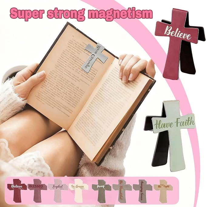 16PCS Magnetic Cross Bookmarks Gifts, Magnetic Bookmark Christian Cross Magnetic Page Markers Religious Bible Verses Bookmarks for Bible Study, Readers, Teachers, Students (B)