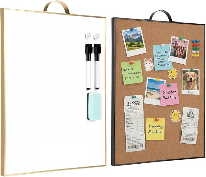 Small Whiteboard Cork-Board Combination for Wall - 16" x 12" Portable Aluminum Frame Magnetic Dry Erse Board Mini Bulletin Cork Board 2 Pack with Holder for School, Office, Home
