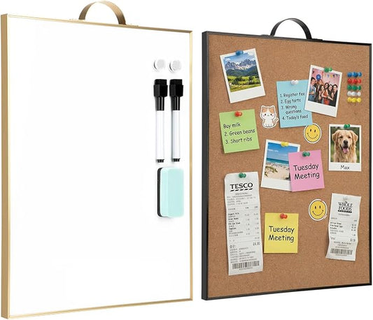 Small Whiteboard Cork-Board Combination for Wall - 16" x 12" Portable Aluminum Frame Magnetic Dry Erse Board Mini Bulletin Cork Board 2 Pack with Holder for School, Office, Home