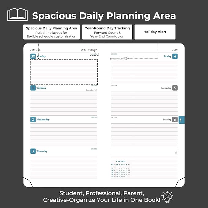 Weekly Monthly 2025-2026 Planner (July 25-Dec 26),6.5"x3.75",18 Months Agenda Plan with Month Tabs & Pocket,Expenses/Note Pages, Academic Calendar with Vegan Leather Cover,Black