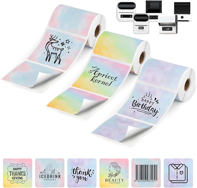 3 Rolls Thermal Labels Custom Sticker for Phomemo M110 M220 M221 M120 M200 Label Maker Printer Gradient Square Label Paper 50x50mm Colorful Waterproof Address Label for DIY,Logo,Price,Name