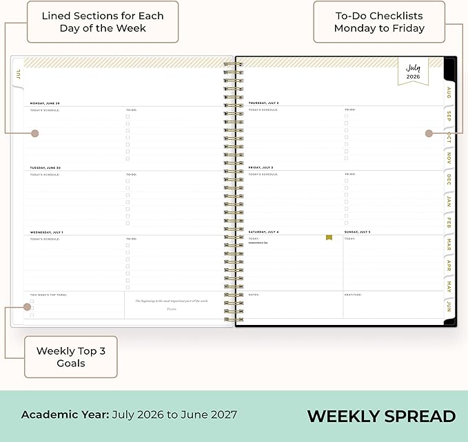 Blue Sky Day Designer 2026-2027 Weekly and Monthly Academic Year Planner Calendar, July 2026 - June 2027, 8.5" x 11", Flexible Cover, Laminated Tabs, Storage Pocket, Includes Stickers, Rose Garden
