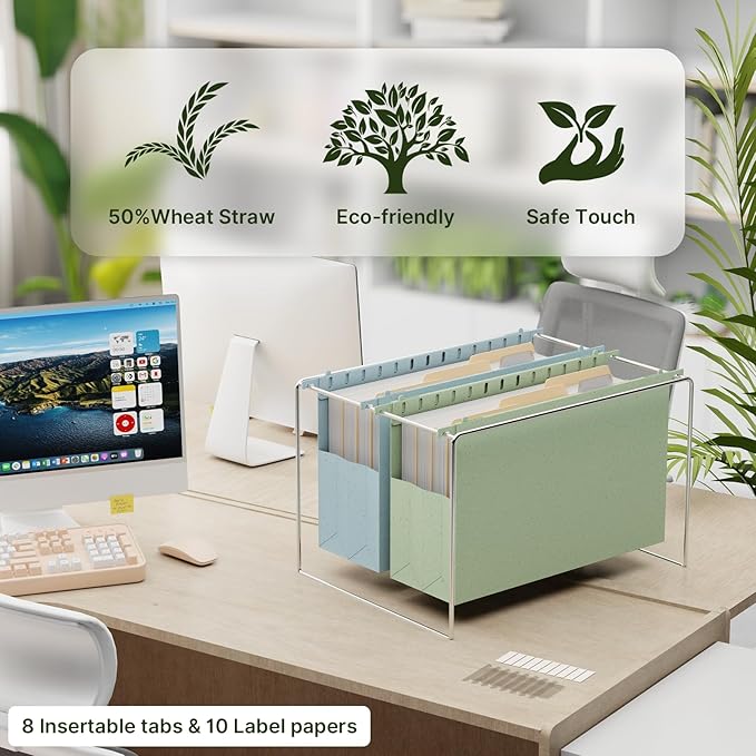 XINGIA Legal Size Hanging File Folders,Extra Capacity 4 Inch Hanging File Folders with Tabs,6 Pack Pastel Wheat Straw File Folders for Cabinets,Expandable Hanging File Organizer for School Office