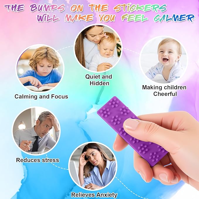 Ireer 6 Pcs Textured Sensory Stickers Silicone Calm Stickers Thick Sensory Strips Different Textures Mental Health Desk Fidget Decals for Anxiety Relief, Autism, ADHD Desk Gift
