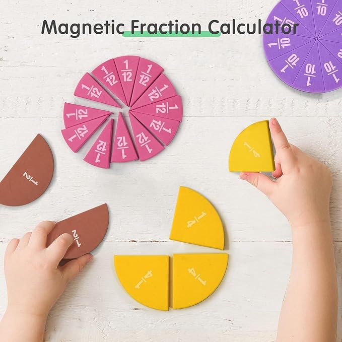 Set of 4 Magnetic Fraction Circles 204 pcs Fraction Bars Set, Rainbow Math Manipulatives Learning Toy for Preschool Elementary School Classroom Educational Kit