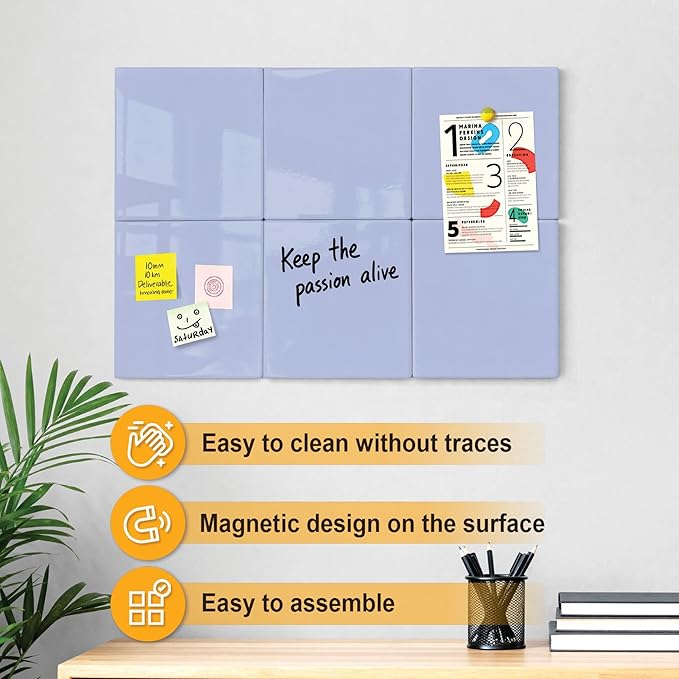 Comix Magnetic Board, 6 Pack Magnetic Whiteboard for wall, 11.8 x 11.8 Inches Dry Erase Board for Kids, Students, White Board Dry Erase Set for Fridge, Office and Home, Purple
