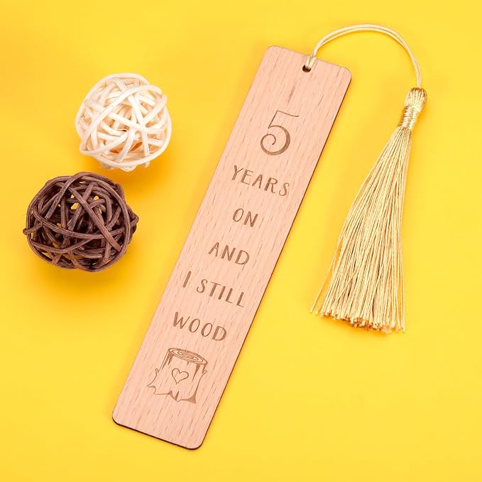 Wooden Bookmark 5th for Him Her, 5 Year Marriage Gifts for Couple, Fifth Anniversary Valentines Gift