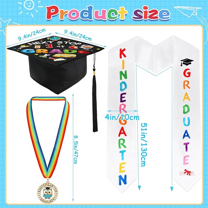 Kindergarten Graduation Cap Stole Medal Set, 2026 Preschool Kindergarten Graduation Gifts Party Supply for Boys Girls