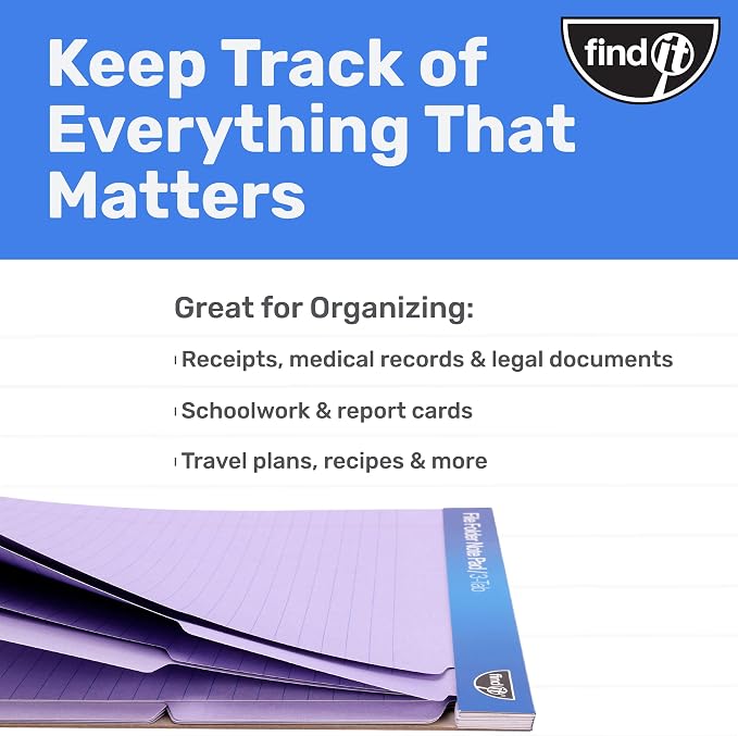 Find It File Folder Notepad - Pack of 72-9.5 x 12.5 Inch Notebook Organizer Folders for Filing, Document, and Clipboard Organization - Lavender
