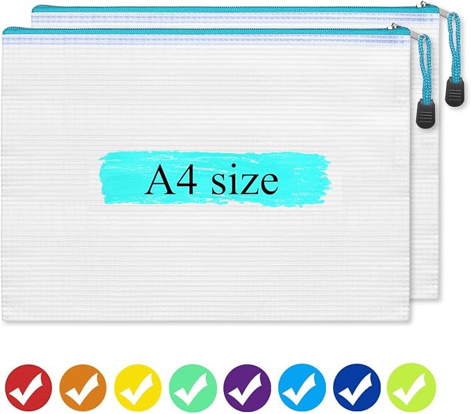 A4 Mesh Zipper Pouches, 24pcs 8 Colors - Plastic Zipper Bags for Organizing, School/Office/Home