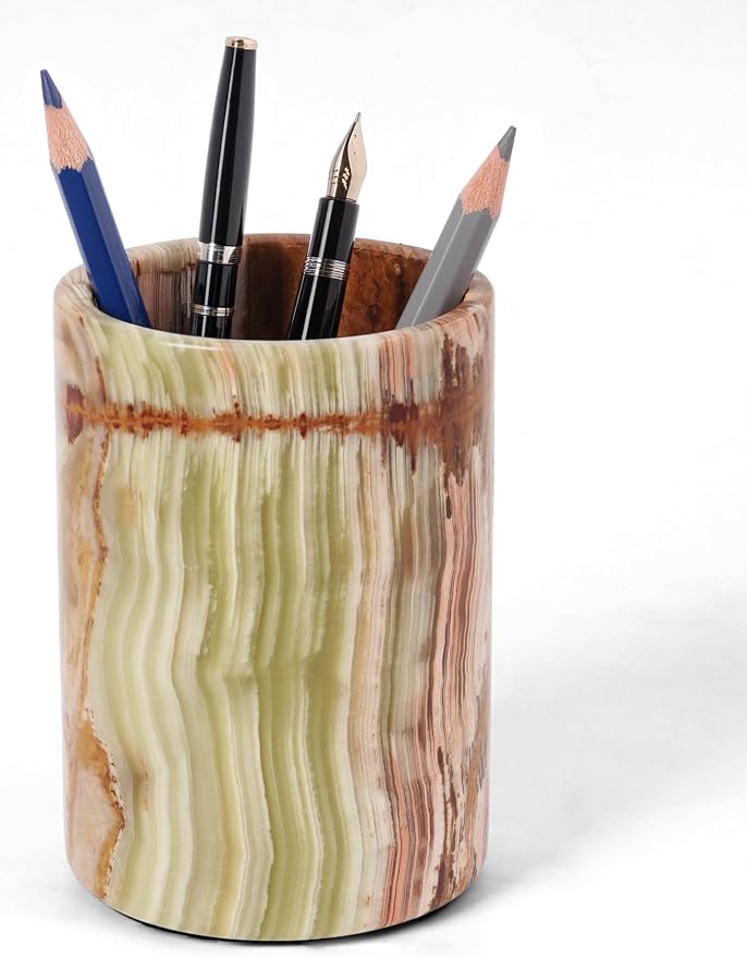 Radicaln Marble Pen Holder For Desk 4" Inches Green Onyx Handmade Marble Toothbrush Holder & Pen Holder For Home Decor, Ideal Pencil Holder For Desk Organizer