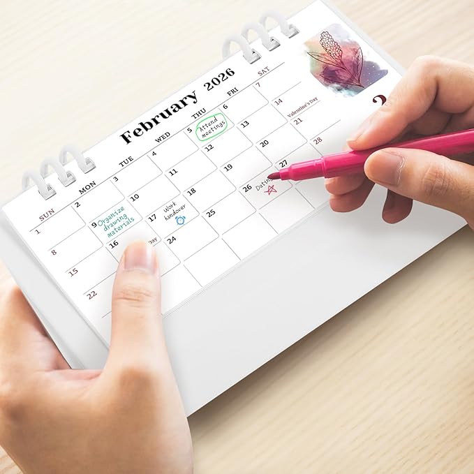 KONVINIT Small Desk Calendar 2025-2026, Aesthetic 2025 Desk Calendar - 6.3" x 3.1" - Runs From January 2025 Until December 2026, 24 Months Mini Desktop Calendar for School, Home and Office Supplies