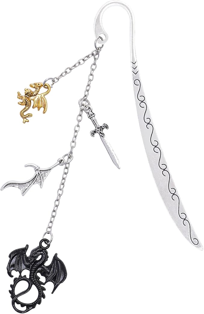 Fantasy Fourth Wing Bookmarks - Dragon Sword Bookmark Gifts Reading Men Book Lovers Cool Merch Metal Page Markers Novel Fans Boys Bookish Students Teachers Birthday School Office Supplies