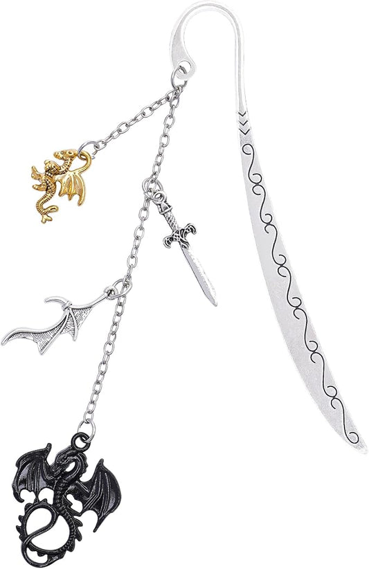 Fantasy Fourth Wing Bookmarks - Dragon Sword Bookmark Gifts Reading Men Book Lovers Cool Merch Metal Page Markers Novel Fans Boys Bookish Students Teachers Birthday School Office Supplies