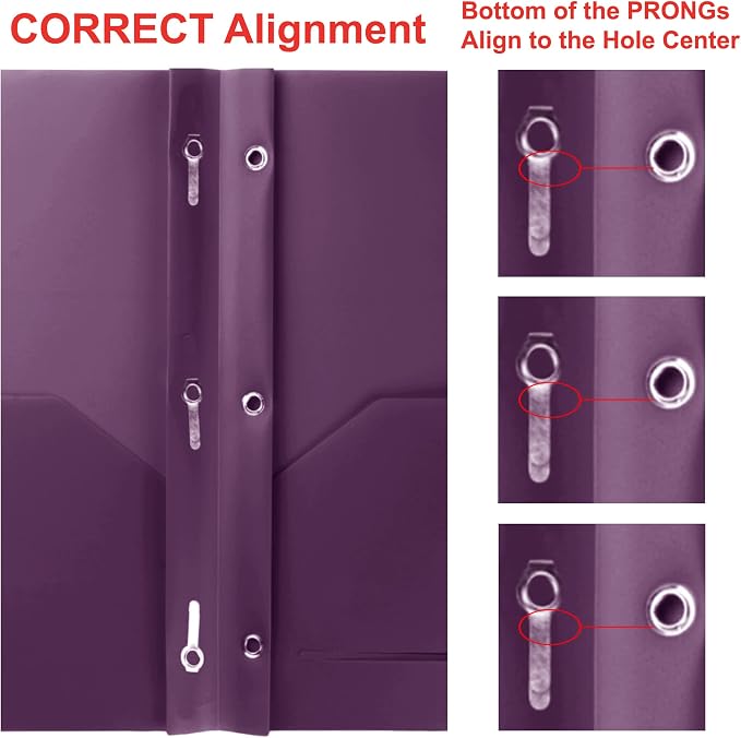 Youngever 6 Pack Heavy Duty Plastic Two Pocket Folders with 3 Prongs, Metal Prongs Fastener, Heavy Duty Plastic 2 Pocket Folder (Purple)