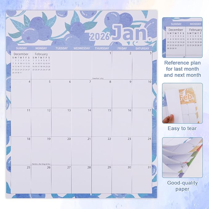 2026 Magnetic Calendar for Refrigerator, 36.6x29cm/14.41x11.42in Large Tear-Off Monthly wall Calendar with Strong Magnet Backing Jan 2026 to Dec Perfect Fridge Organizer Planner (Fruit Theme)