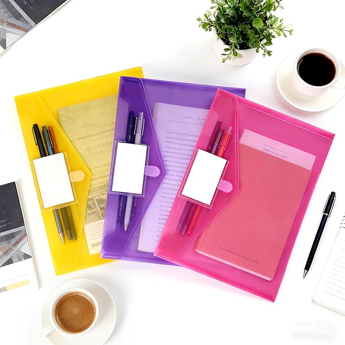6 Pack Colored Plastic File Folders Letter A4 Size with Tags Clear Document Binder Folder Envelops Receipt Pocket Filing Products Carpeta Organizer Classroom Homeschool Office Supplies Organization