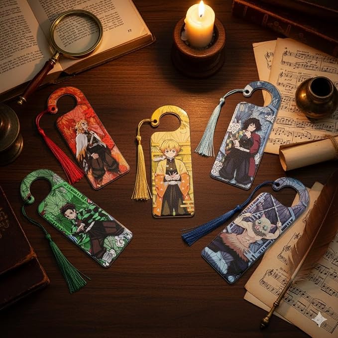 5PCS Anime Demon Bookmark Set, Tanjiro Hashira Acrylic Bookmarks for Readers, Students, Anime Fans, Book Lovers, Reading Accessories (5pc Hashira)