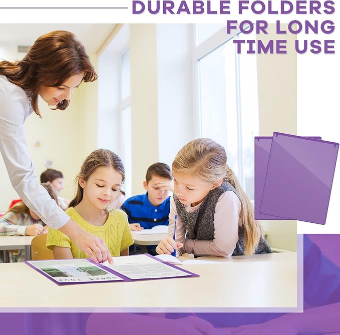 Henoyso 24 Pcs Folders with Pocket School to Home Folder Heavy Duty 2 Pocket Homework Folders with Clear Front Pockets for School Students Parent Teacher Communication (Purple)