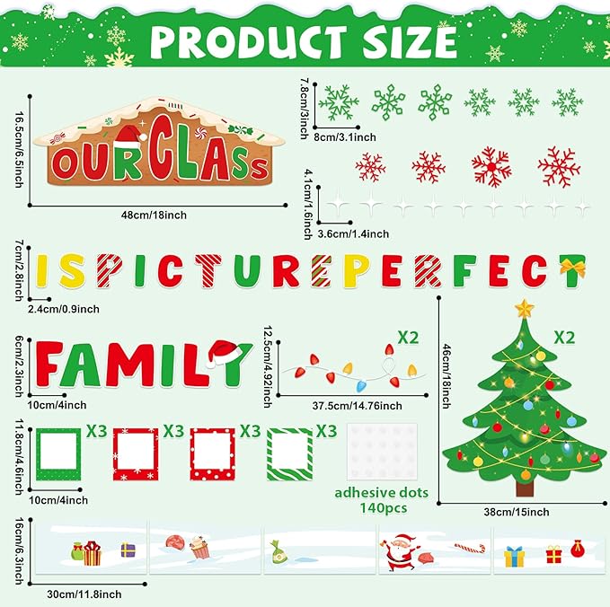 gisgfim Christmas Bulletin Board Decorations Set Xmas Our Class is Family Picture Frame Paper Cutouts Merry Christmas Tree Photo Name Tag Bulletin Board Decor for Winter Holiday School Chalkboard Wall