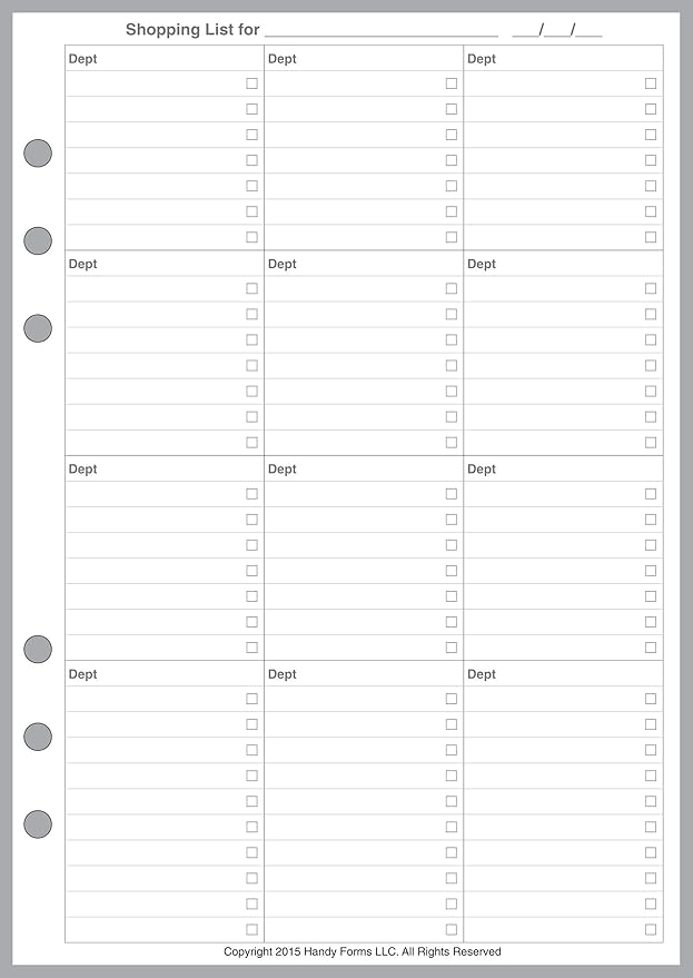 A5 Size Menu Planner and Shopping List, Sized and Punched for 6-Ring A5 Notebooks by Filofax, LV (GM), Kikki K, TMI, and Others. Sheet Size 5.83" x 8.27" (148mm x 210mm)