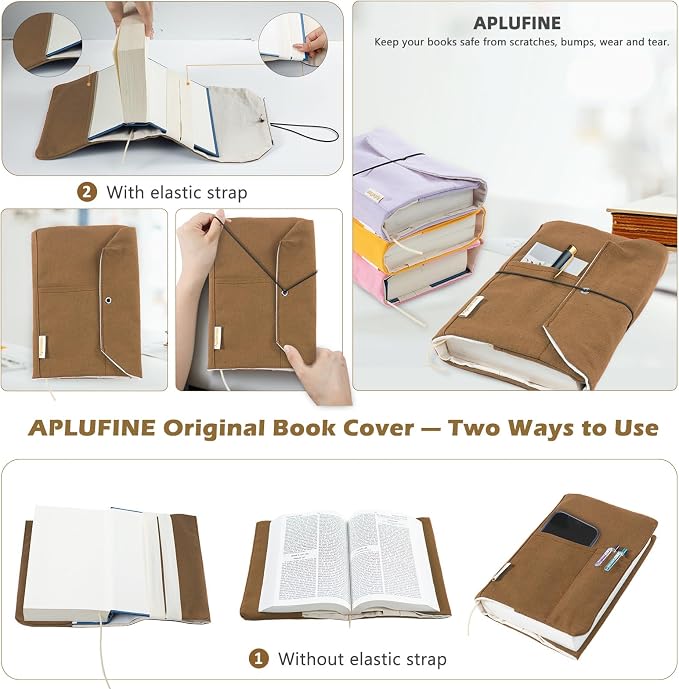 Canvas Book Covers with Adjustable Pockets for Pens, Washable Protector for Paperback & Hardcover Novels, Soft Cover Books, Perfect Gifts for Book Lovers