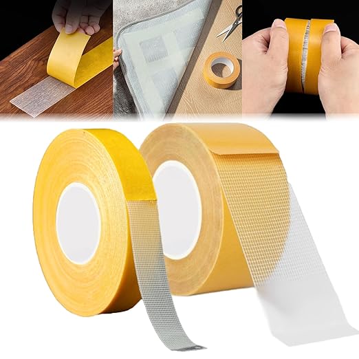 2Pack Double Sided Tape Heavy Duty, 1Inchx 33FT + 2Inch x 33FT(10m), High Adhesive Strength Mesh Double-Sided Duct Tape, Double Sided Fabric Tape Heavy Duty for Walls, Carpet Tape for Area Rugs