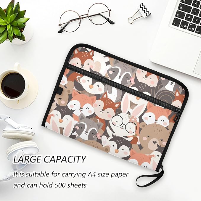 Cute Woodland Animals File Folders,Plastic Folders with 13 Pockets,Expandable File Folder for Documents School Students Office,Aesthetic Folder with Labels A4 Letter Size
