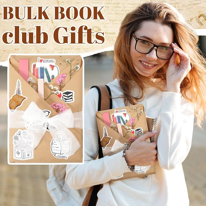 Marspark 6 Set Blind Date with a Book Gift Box Supplies Book Club Lovers Gifts Bulk Including Magnetic Bookmarks Stickers Tags Flowers Bookish Librarian Readers Present for Women Men(Baby's Breath)