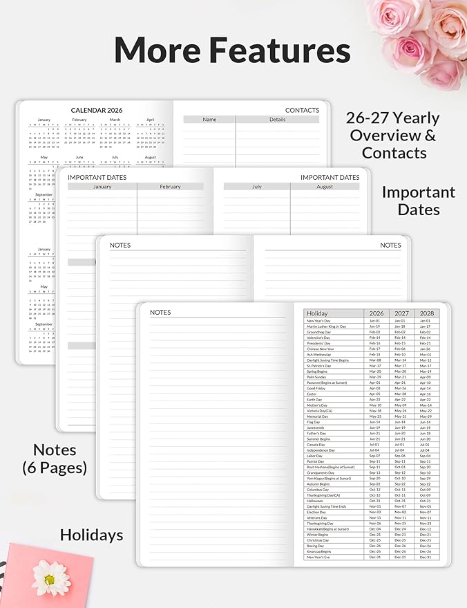 SUNEE Pocket Calendar 2026-2027 - Two Year Monthly Planner Small Calendar 3.5" x 6" Organizer for Daily & Yearly Schedule - Compact Agenda Notebook for School, Work, Women, Purple Flower