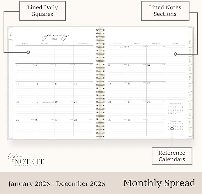 Blue Sky Life Note It 2026 Weekly and Monthly Planner Notes, January 2026 - December 2026, 8.5" x 11", Flexible Cover, Durable Twin Wire Binding, Storage Pocket, 50 Perforated Notes Sheets, Leah