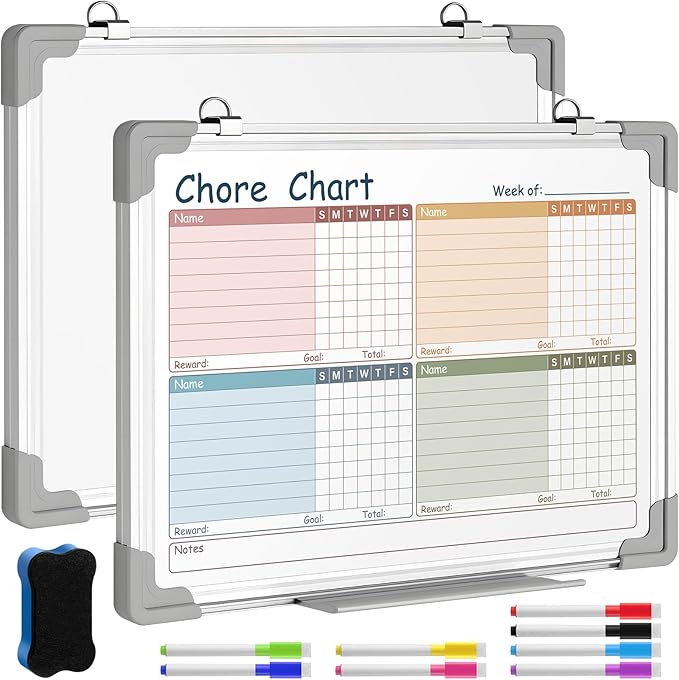 Lincia Magnetic Dry Erase Chore Chart Board for Multi-Person Households 24"x18" Double Side Family 2 in 1 Combo Chore Board for Wall Aluminum Frame 8 Markers 1 Eraser(Double Style)