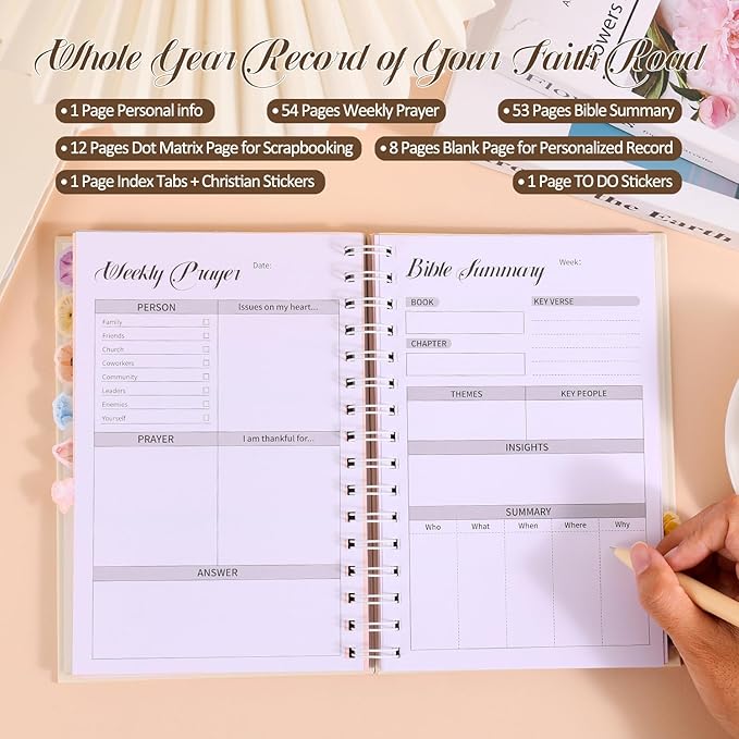 Galatians 5:22-23 Christian Prayer Planner, Weekly Devotional Journal with Bible Study Sections, Hardcover Coil Bound for Spiritual Growth, 54 Weekly Prayer & 53 Bible Summary & Scrapbook & Stickers