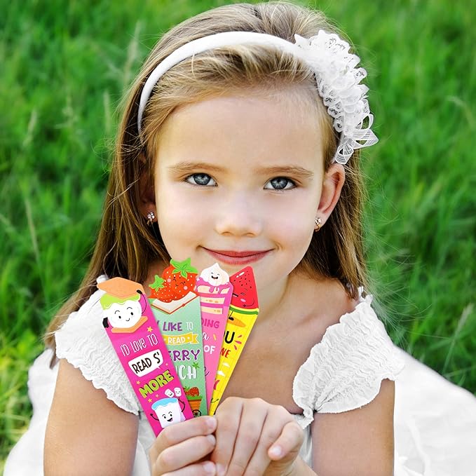 Eersida 90 Pieces Scratch and Sniff Scented Bookmarks Fruit Food Theme Sayings Bookmarks Sayings Assorted Cute Scented Gifts for Learning Reading Rewards Food Lovers, 10 Styles(Classic)