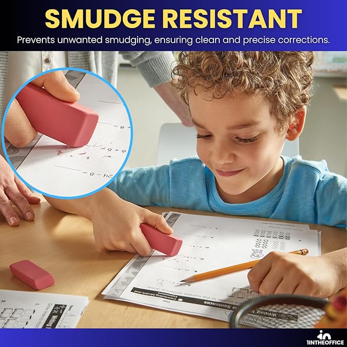 1InTheOffice Pink Bevel Eraser, Block Erasers, Slanted-Edge Rectangular Block, Large, 20 Pack