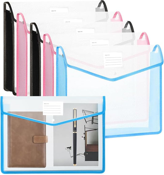 6 PCS 11 x 17 Inch Expandable Tabloid Size Document Folder with Label A3 Plastic Folders for Documents Expanding File Wallet Envelope Size Waterproof Black Pink Blue Clear Plastic File Pouch