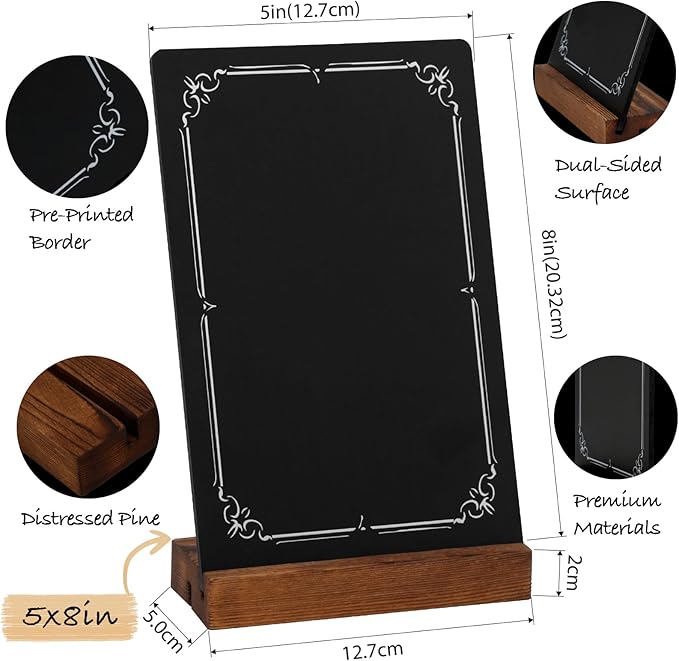 3Pcs Pre-Printed Border Chalkboard Signs with Stand, 5"x 8" Mini Tabletop Chalk Board Menu Display, Double Sided Food Labels for Party Buffet - Vintage