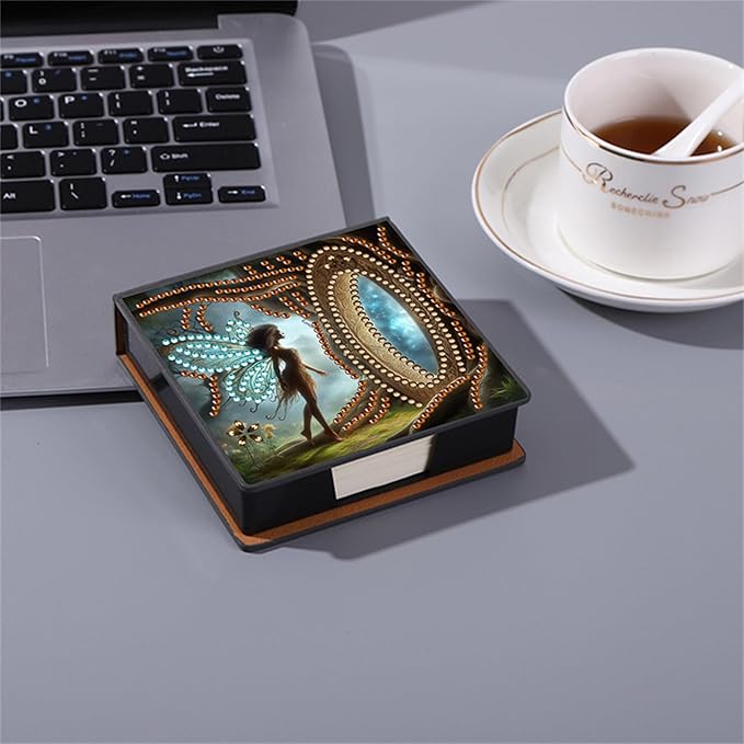 Elf Diamonds Painting Kit Note Box,Girl Memo Paper Storage Box Diamond Art,Sticky Note Holder Diamond Art,Diamond Painting Memo Pad For Office Desk. (Elf)