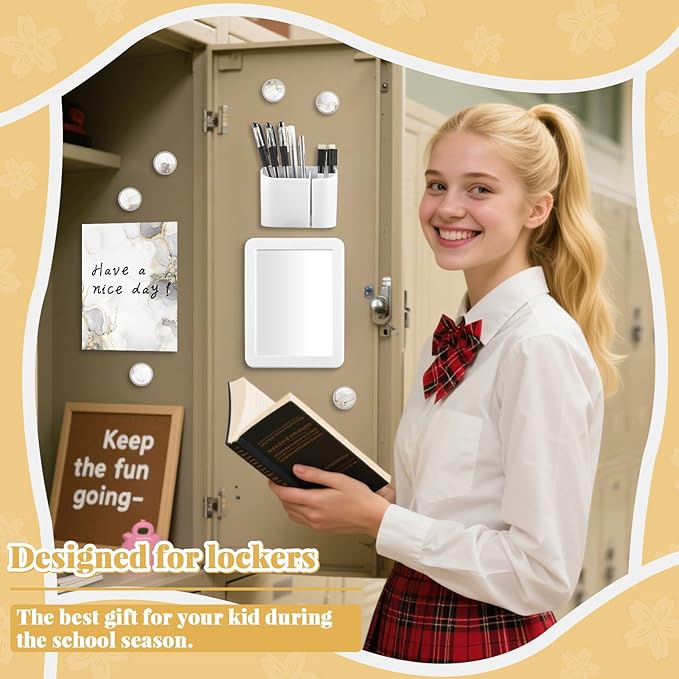 11 Pcs School Lockers Magnetic Decor Locker Accessories Kit with Magnetic Marble Print Whiteboard Mirror Pen Holder Buckles Lockers Organizer Decorations Locker Essentials for Back to School Supplies
